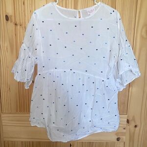 White Polka Dot Blouse with Ruffle Sleeves